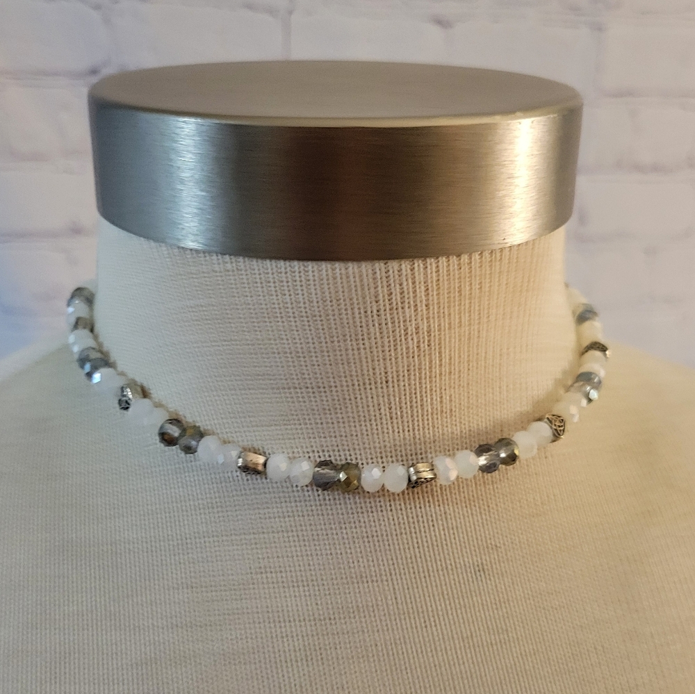 Hand Crafted Beaded Necklace Silver Opalescent